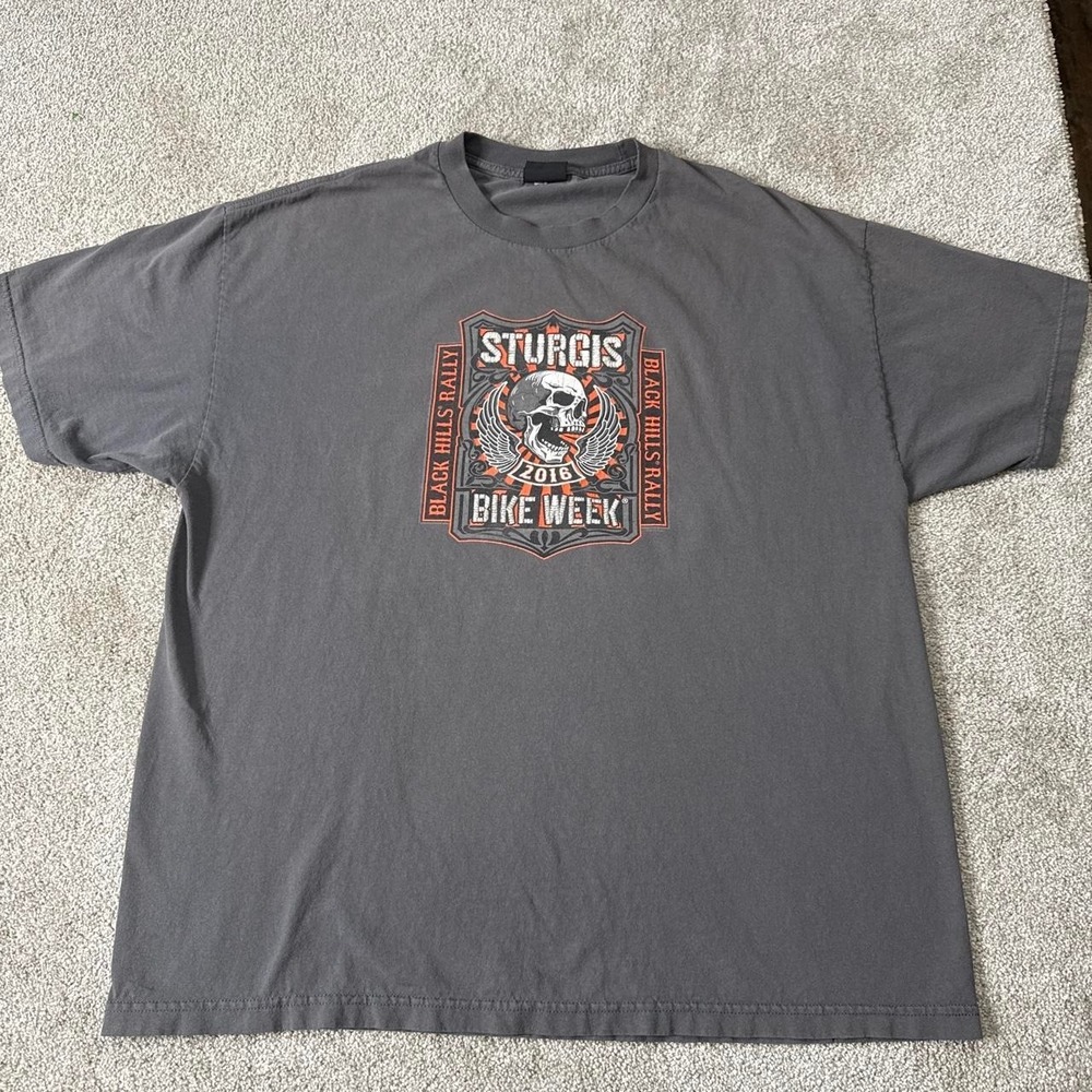 2016 Sturgis Bike Week Hot Leathers Black Gray Skull T-Shirt 2X Motorcycle